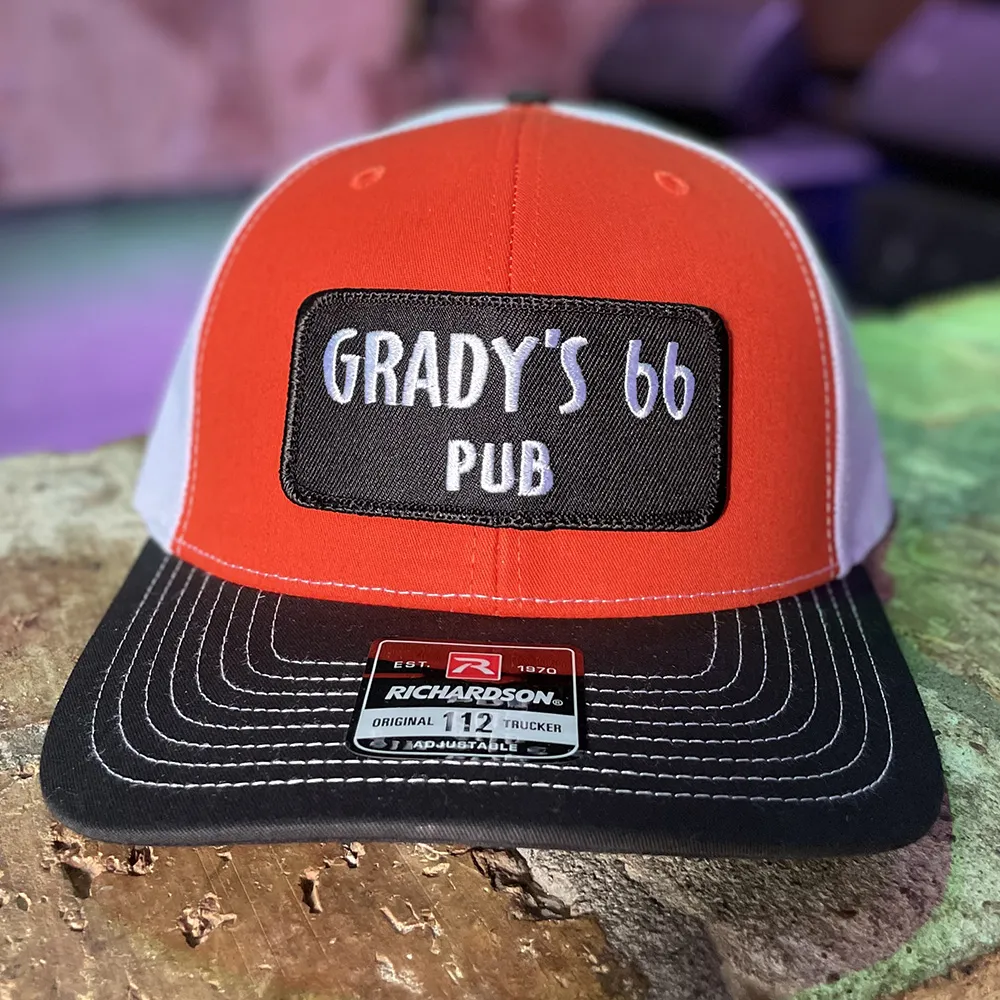 gradys-66-pub-orange-black-hat Grady's 66 Pub Hat - Orange and Black